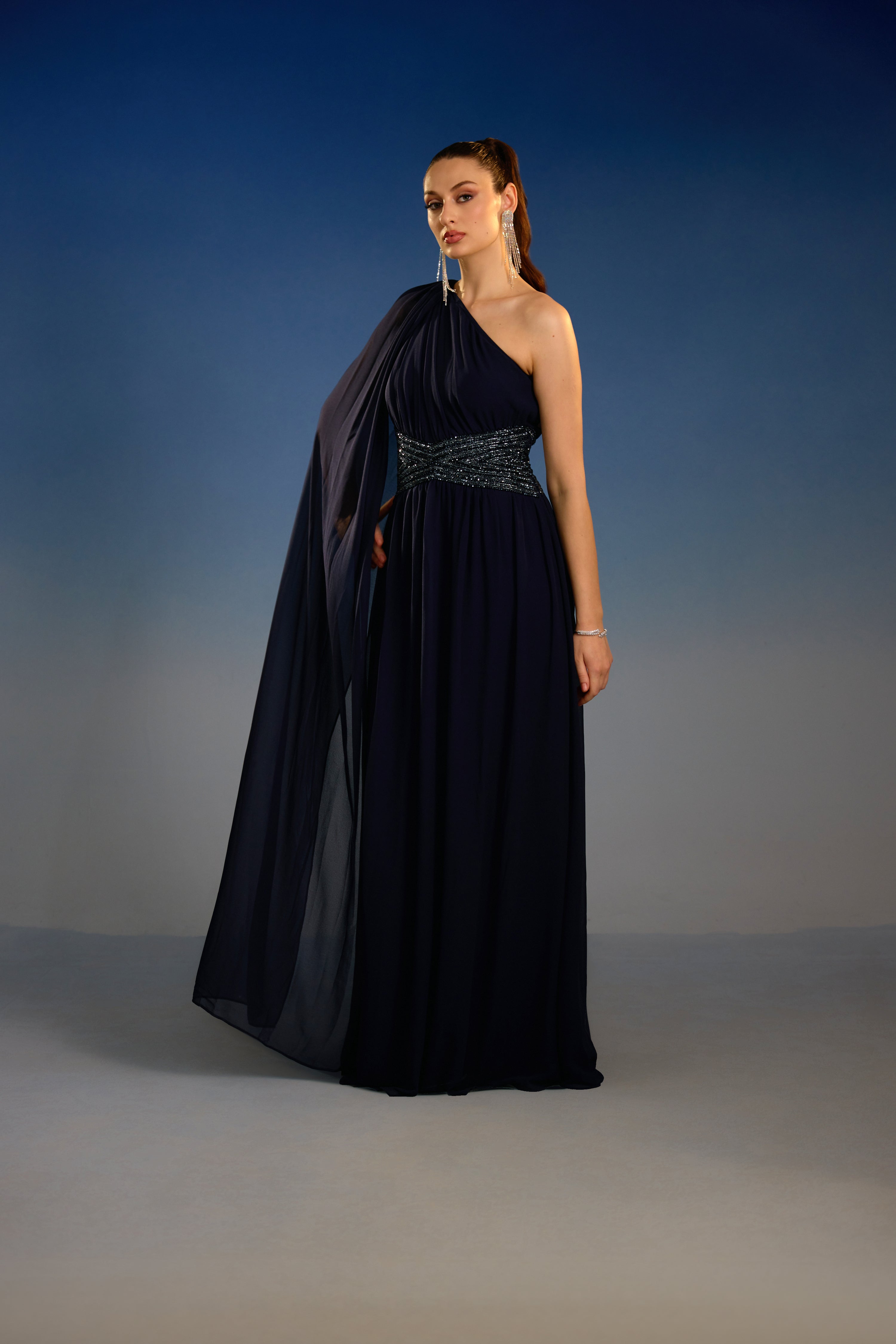 Sovereign One-Shoulder Drape maxi dress