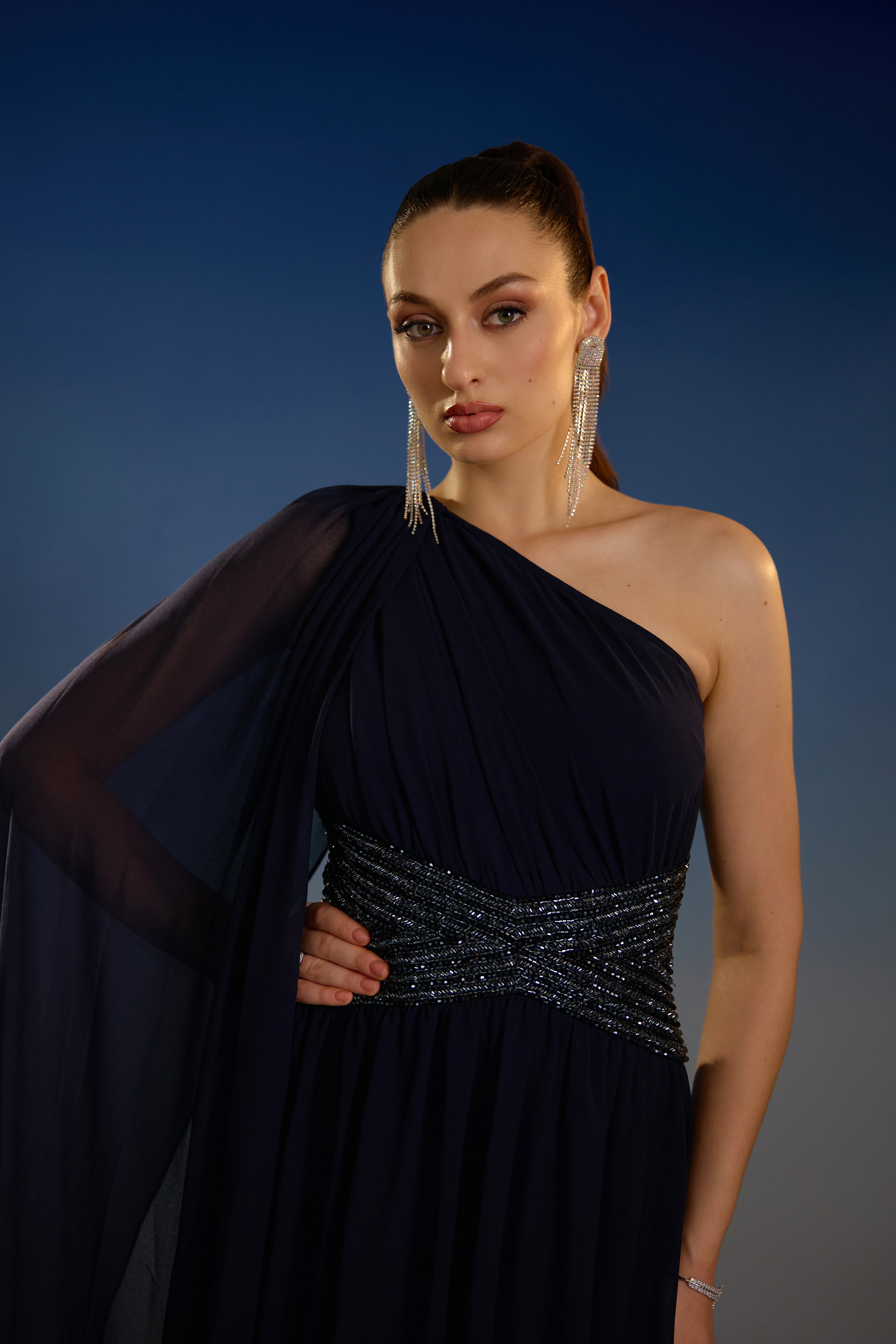 Sovereign One-Shoulder Drape maxi dress
