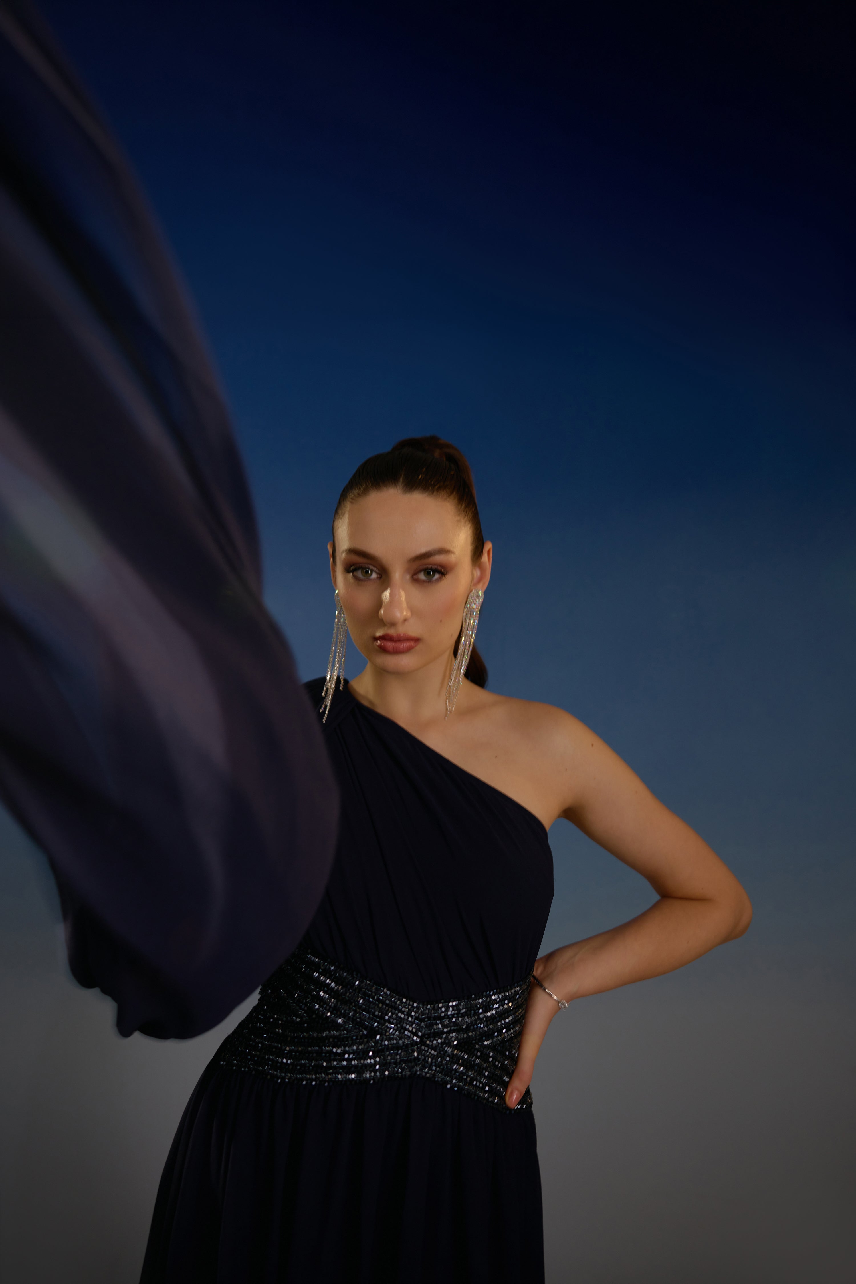 Sovereign One-Shoulder Drape maxi dress