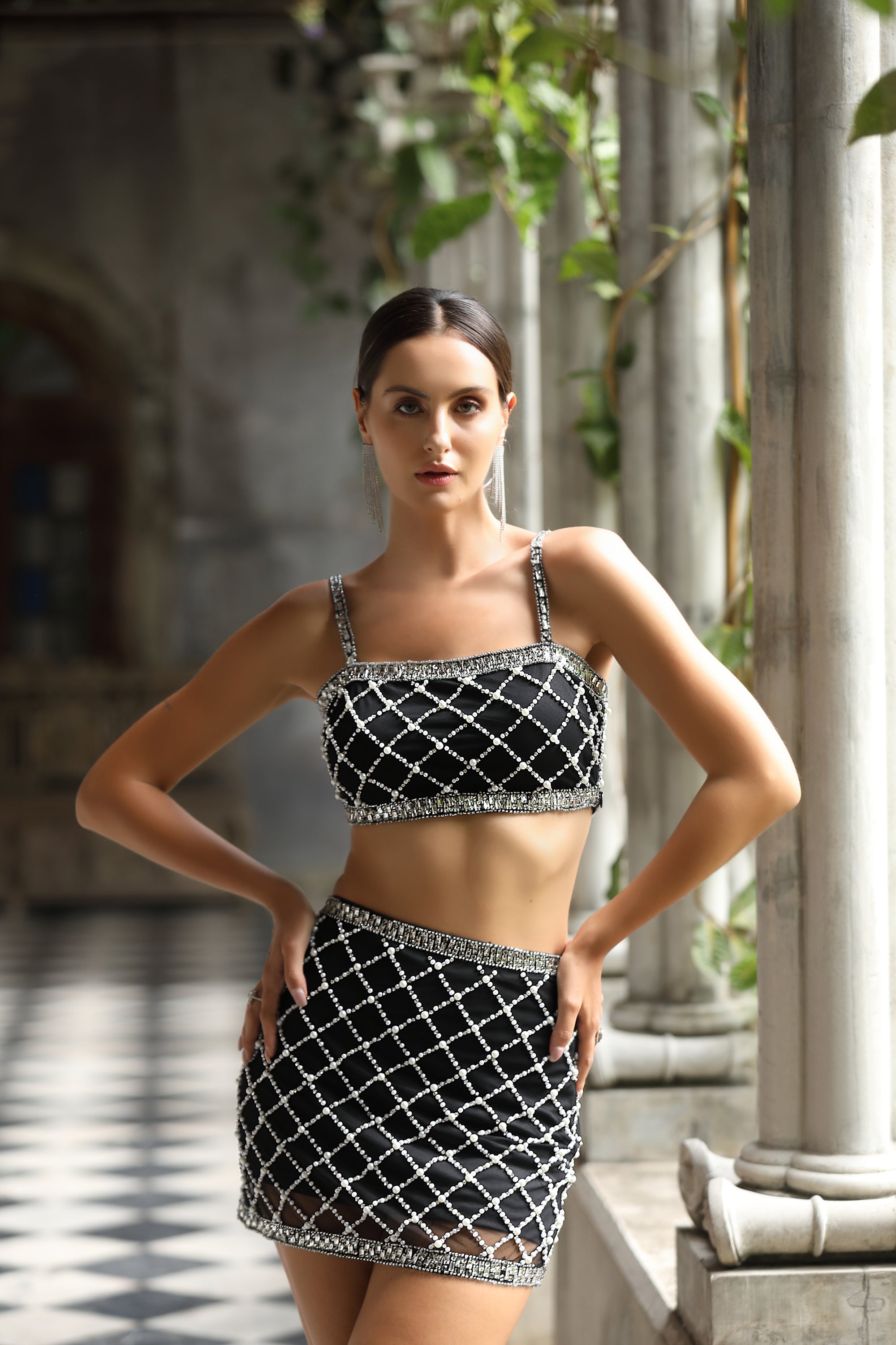 Black Embellished Two-Piece Set