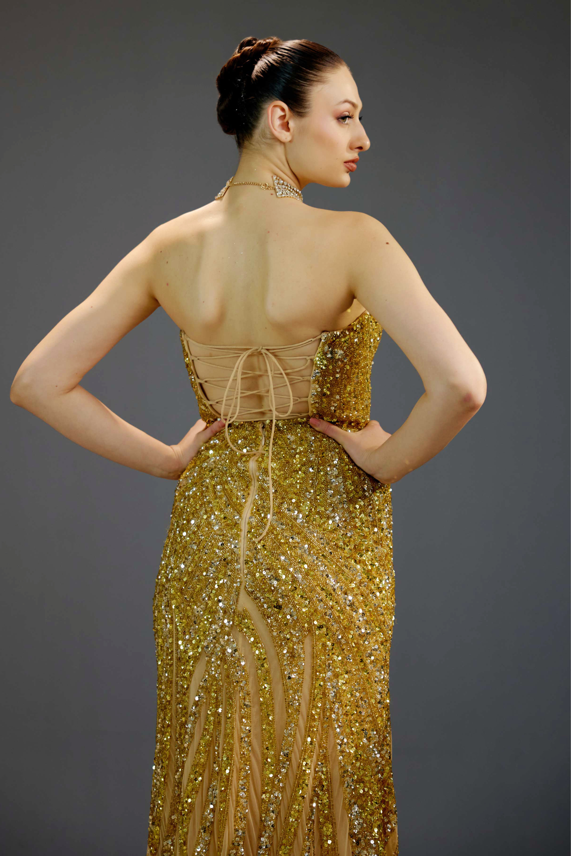 Golden slit gown