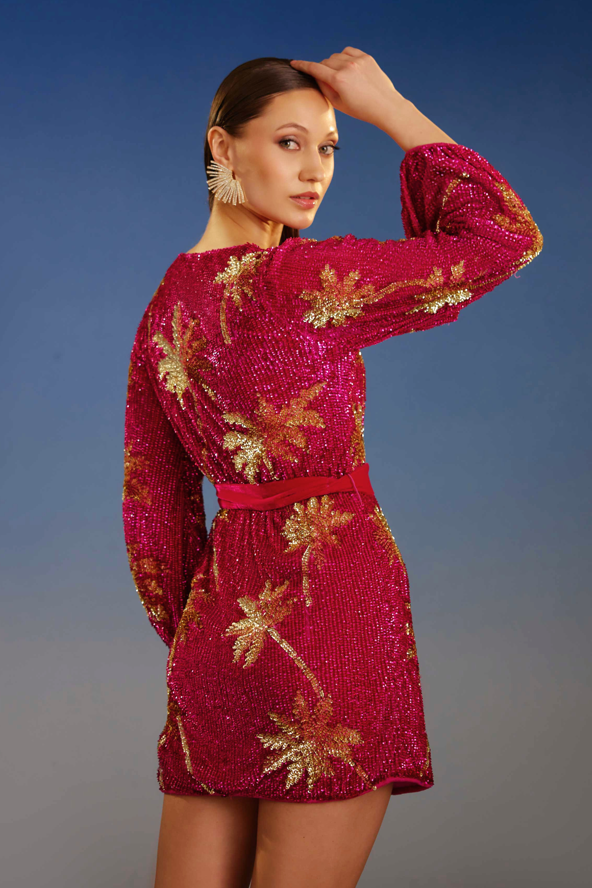 Crimson Palm Sunset Luxe mini dress
