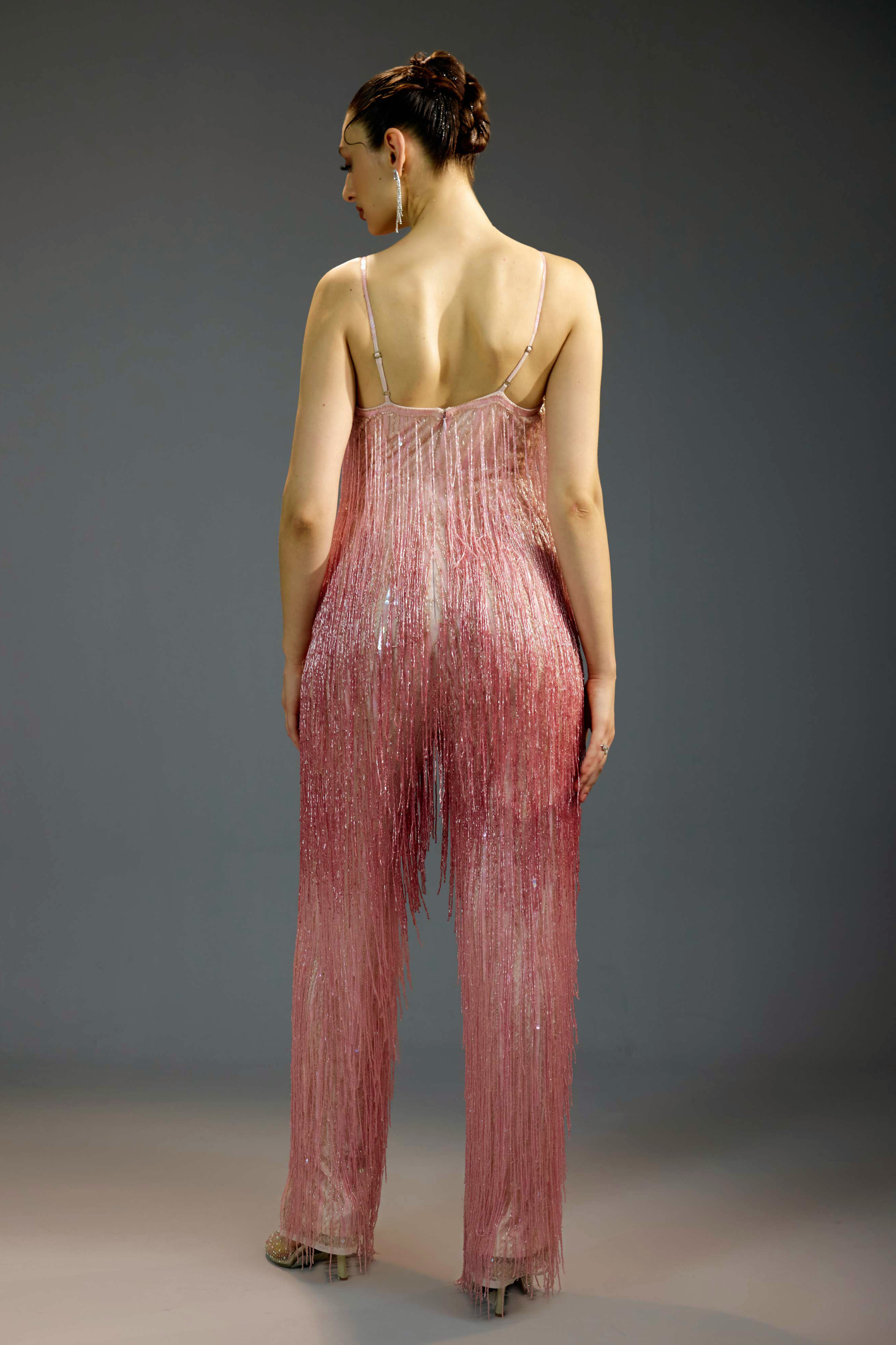 Blush Shimmer Fringe Jumpsuit