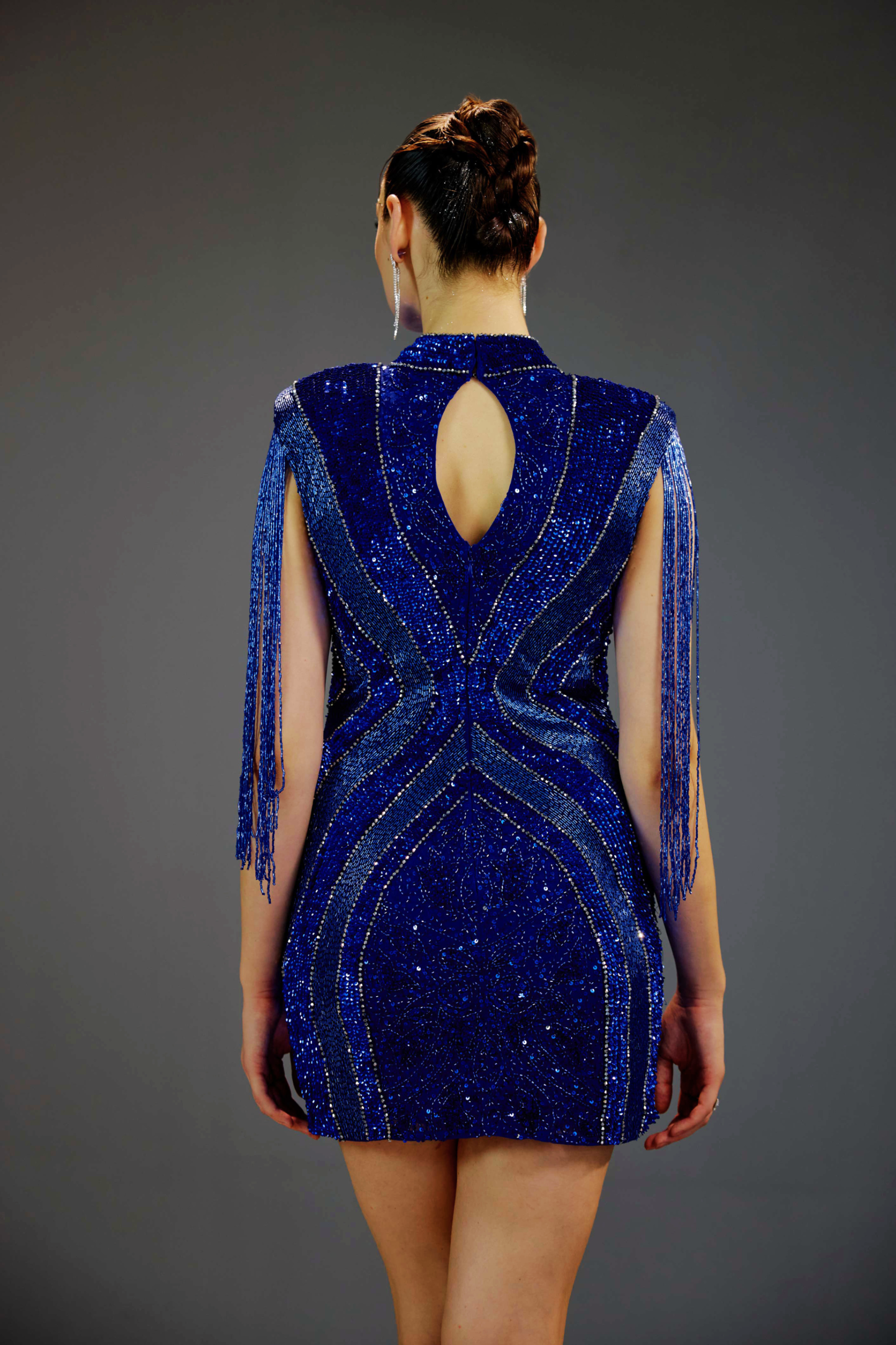 Royal Sapphire Fringe Glamour mini dress