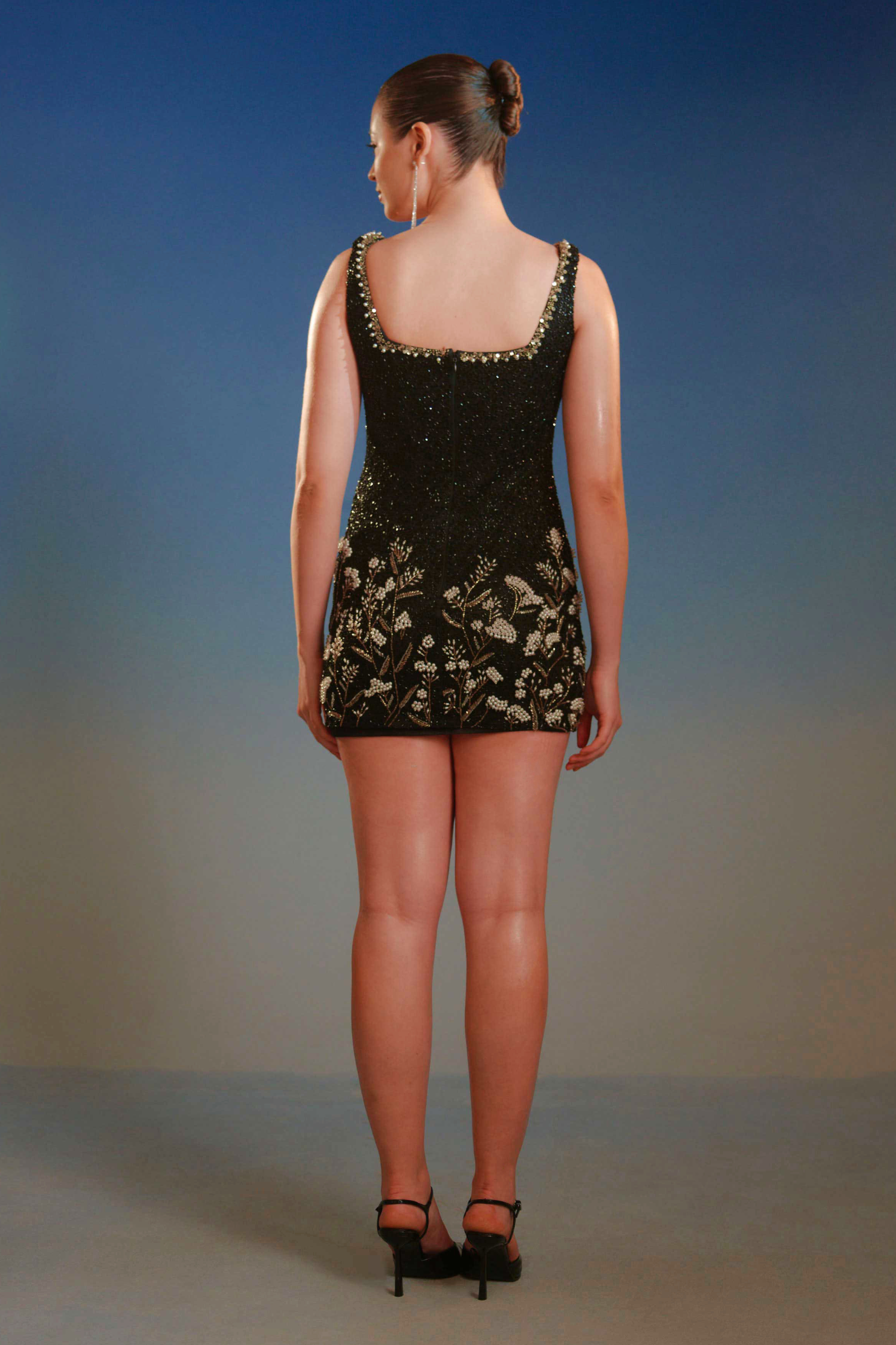 Black Floral Embroidered Mini Dress