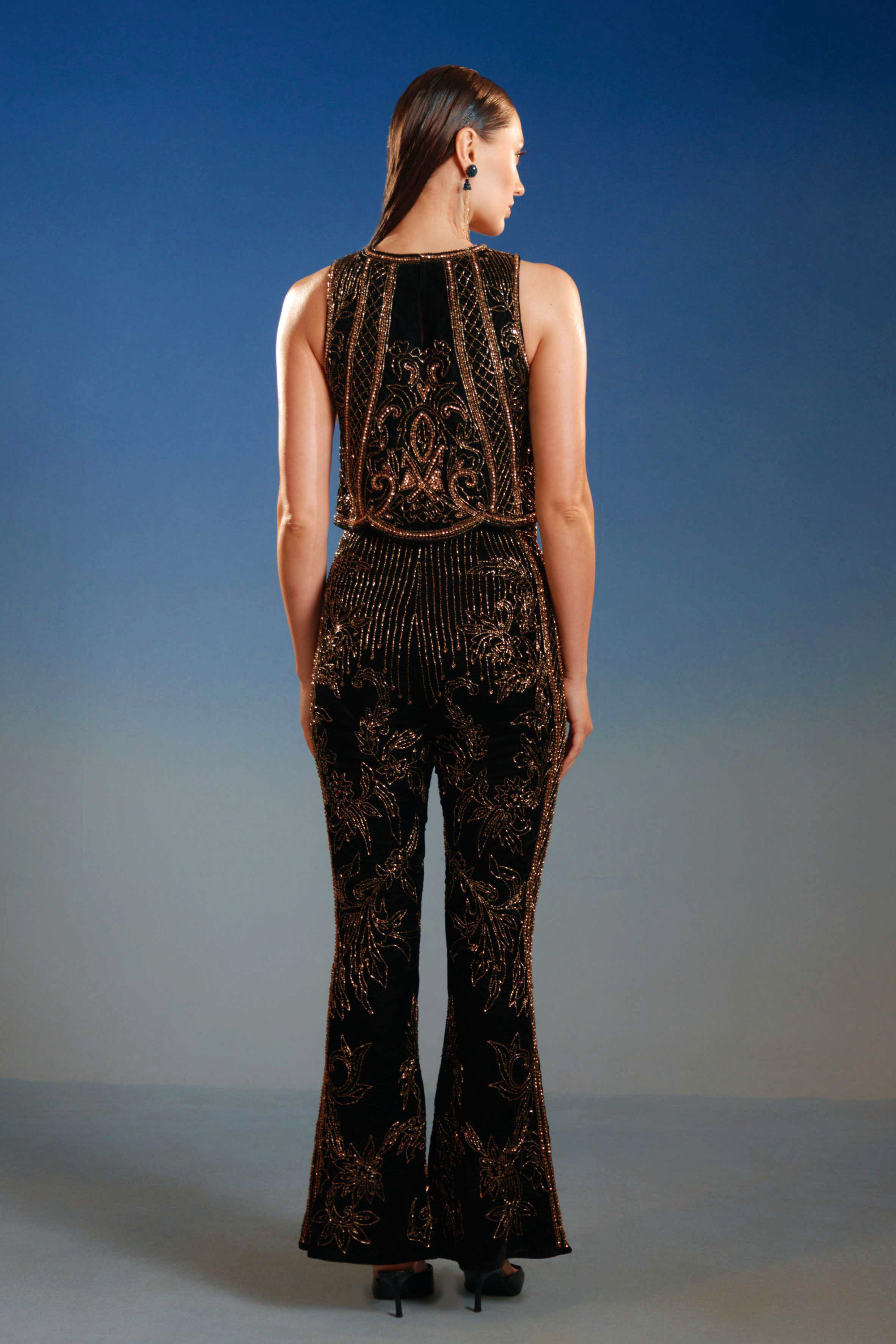 Gold Sequin Halter Two Piece Set
