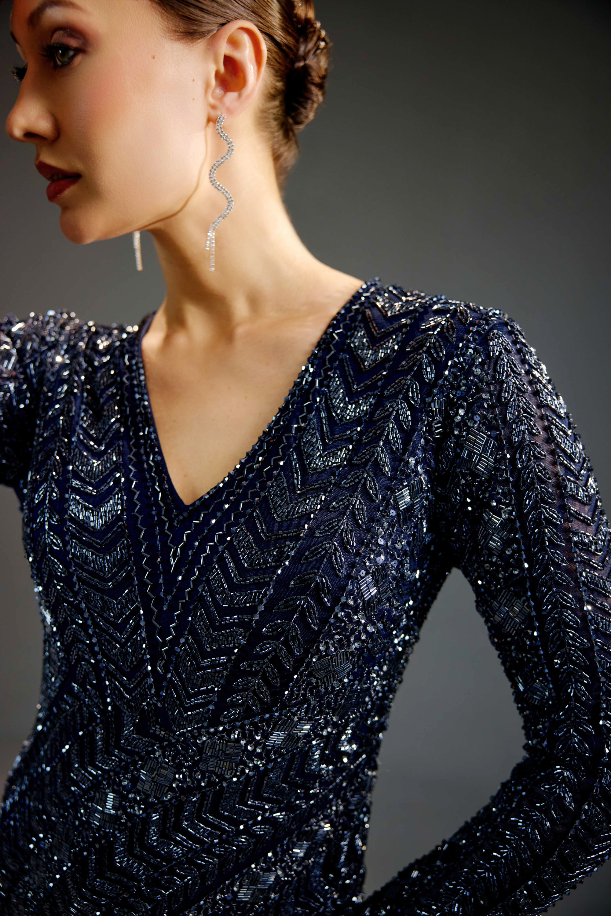 Navy Blue V-Neck Wrap Maxi Dress
