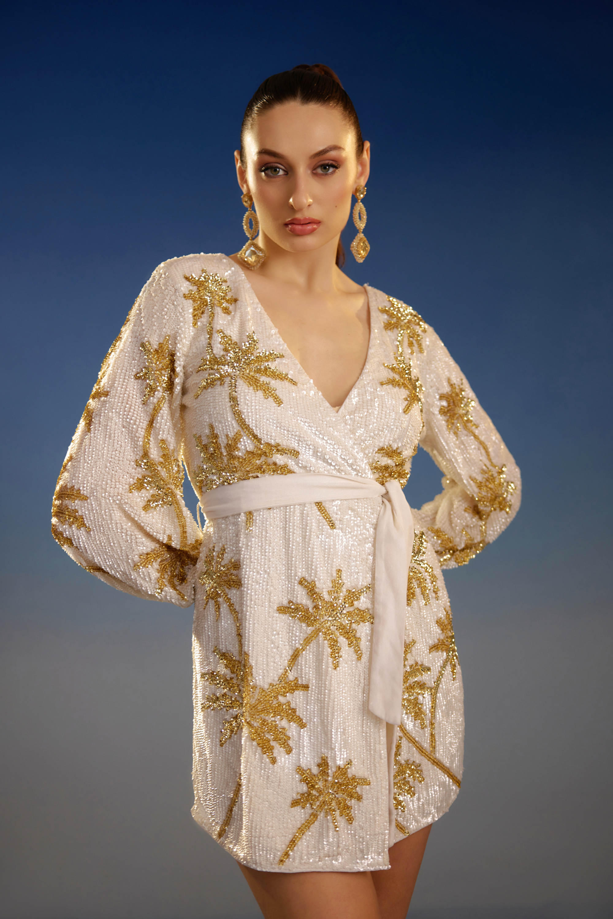Golden Palms Mini Dress