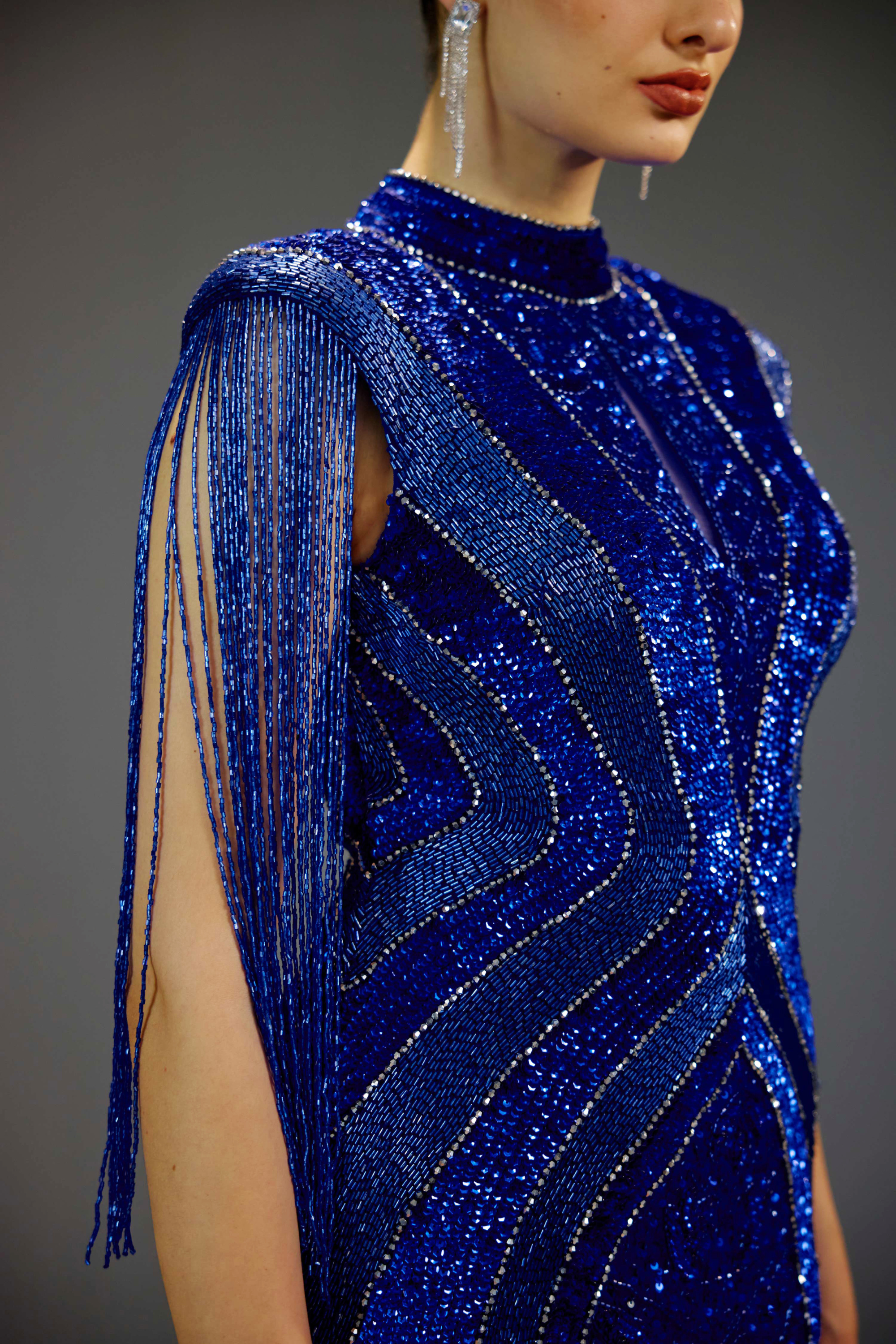 Royal Sapphire Fringe Glamour mini dress