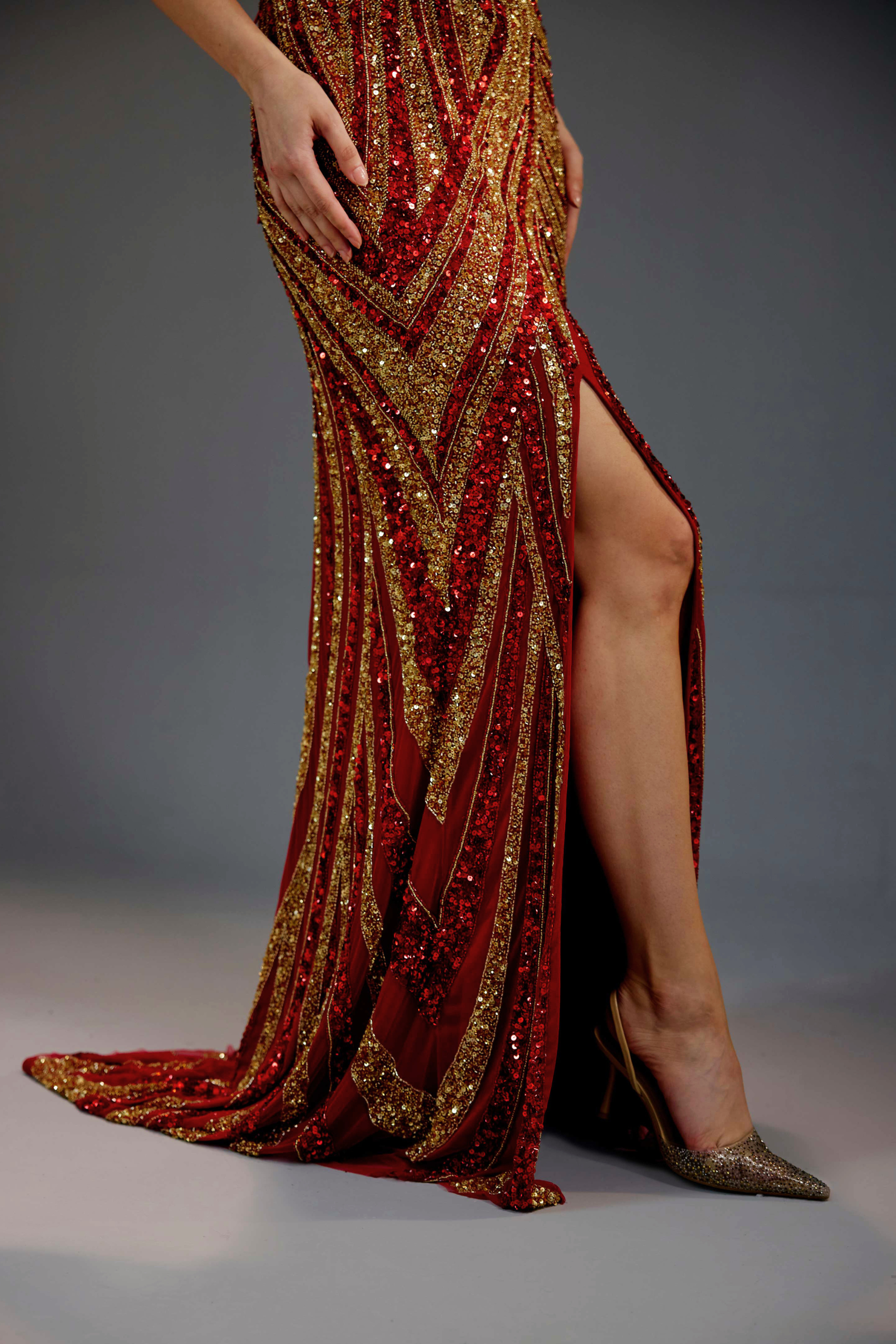 Burgundy All-Over Sequin Maxi Dress
