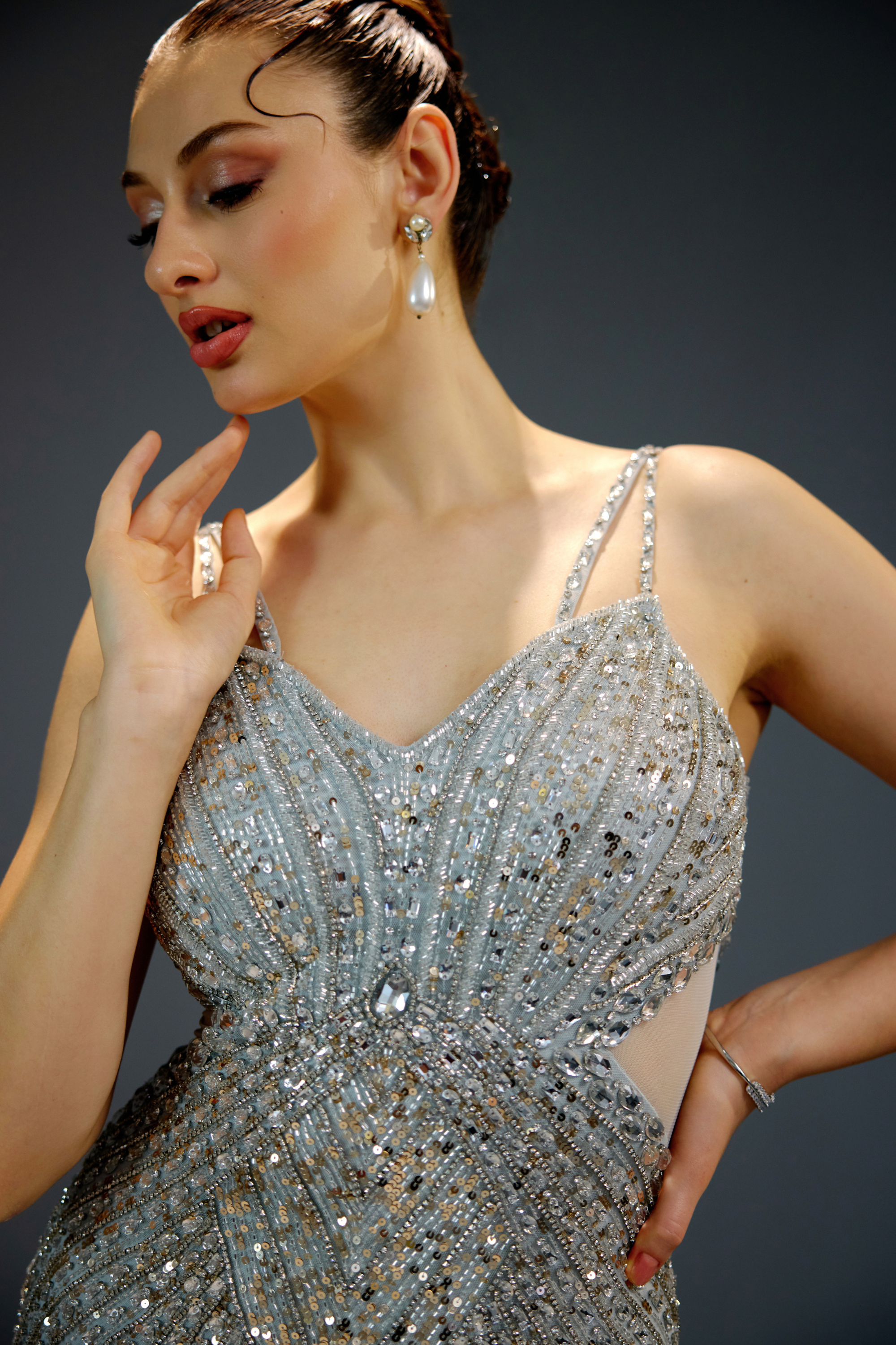 Aqua Ombre Sequin Maxi Dress