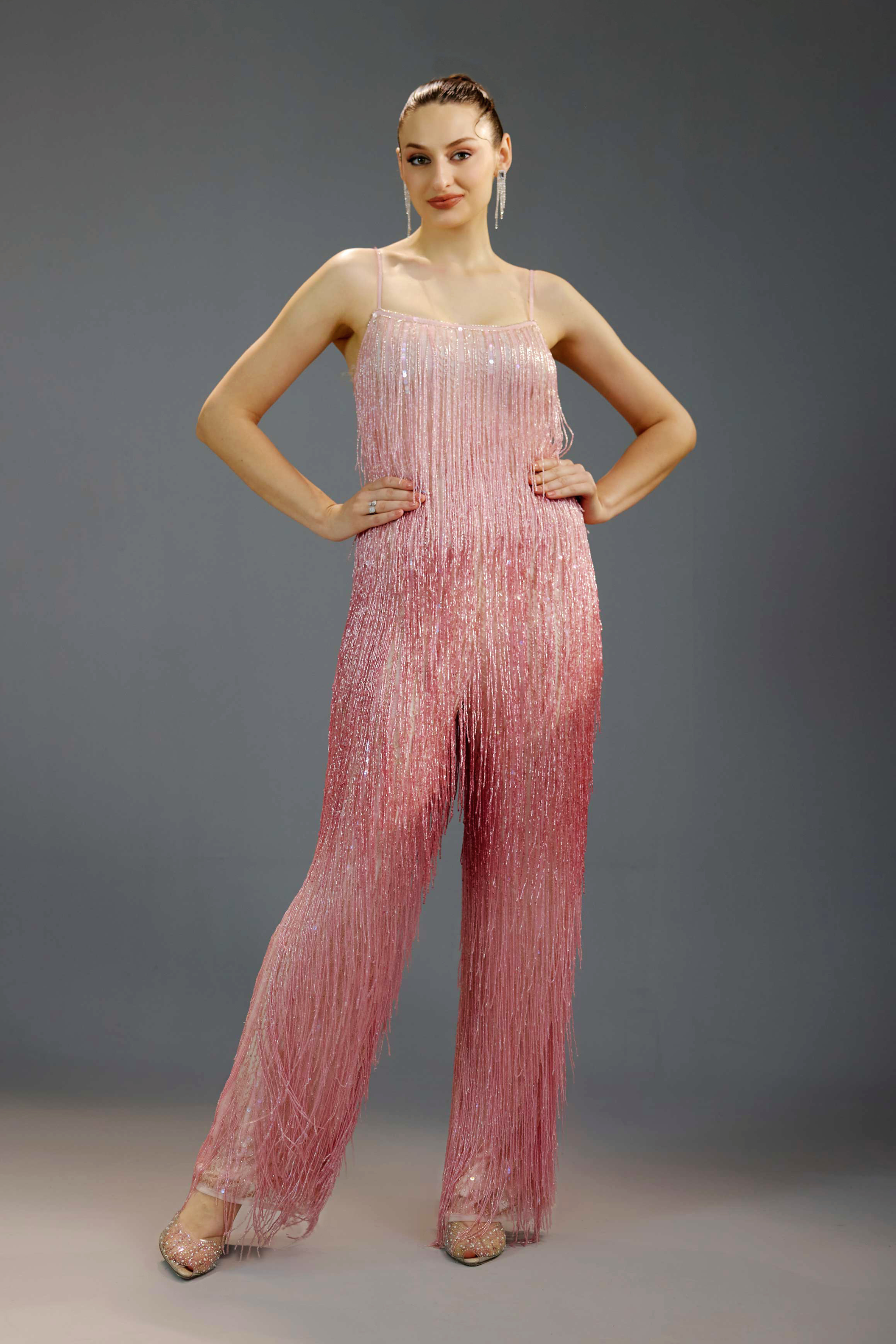 Blush Shimmer Fringe Jumpsuit