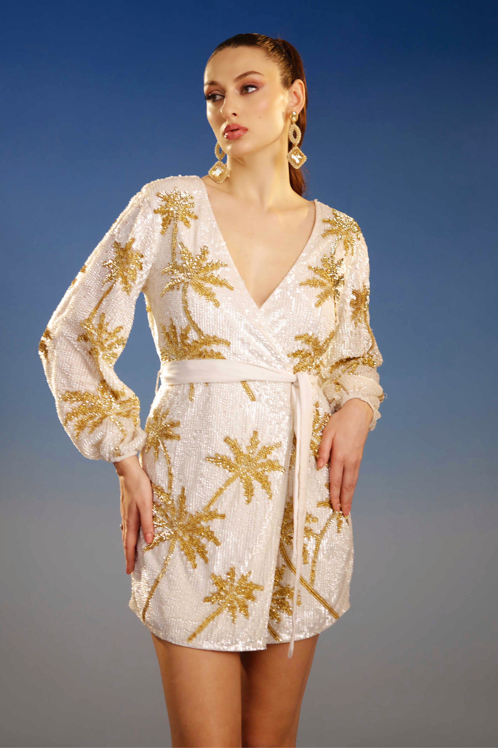 Golden Palms Mini Dress