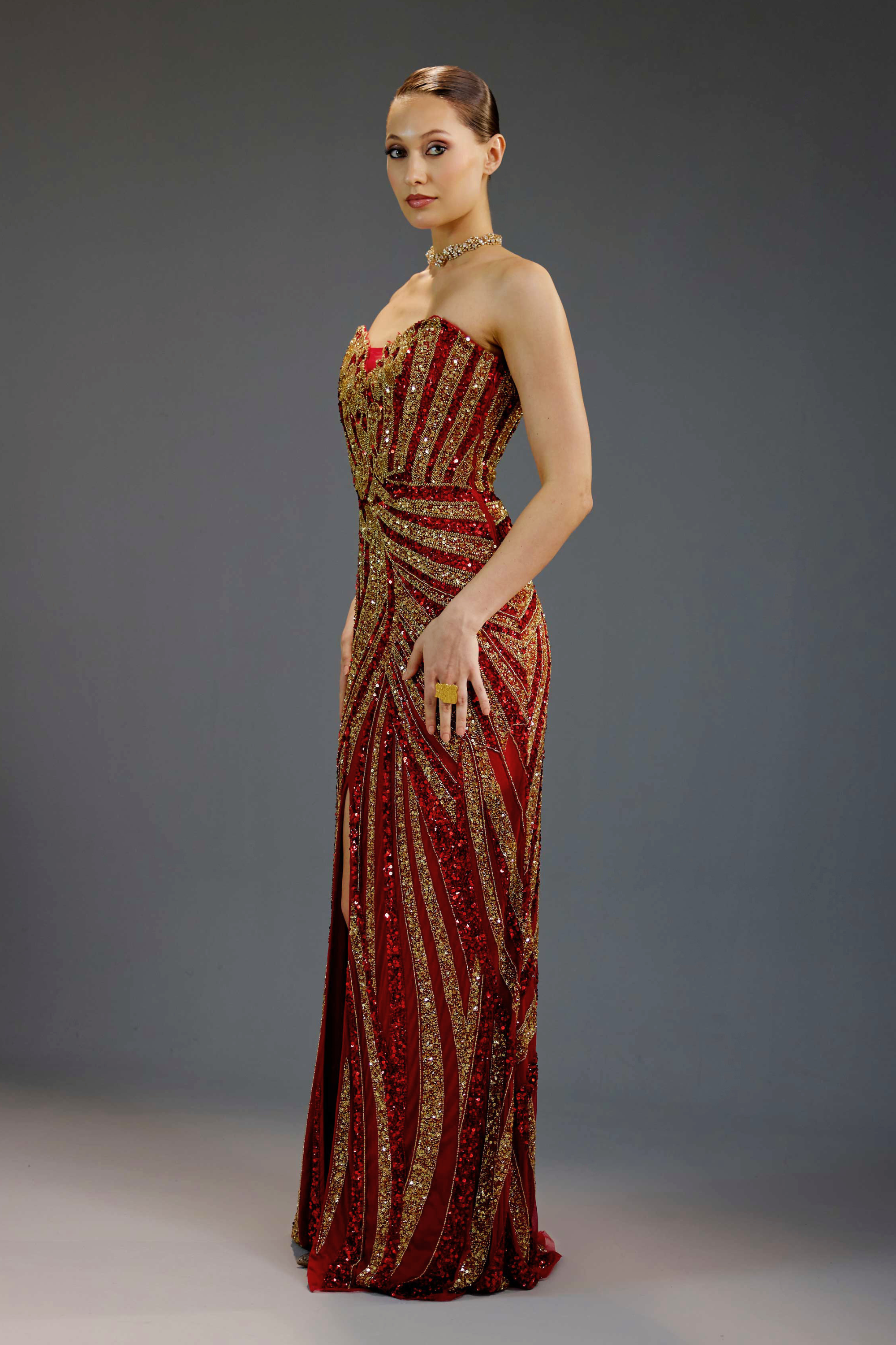 Burgundy All-Over Sequin Maxi Dress