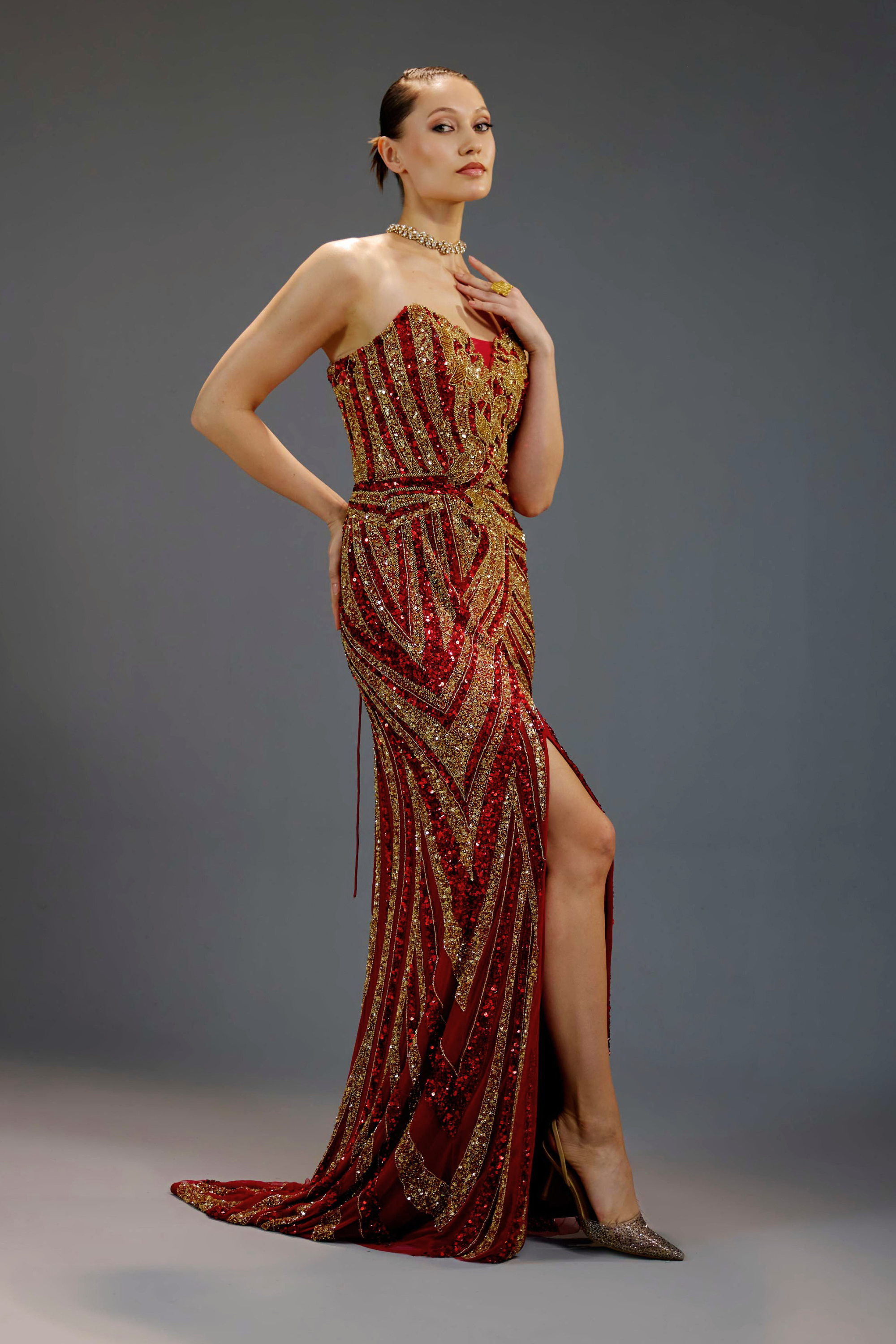 Burgundy All-Over Sequin Maxi Dress